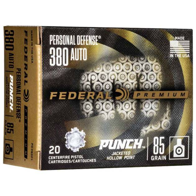 Federal Personal Defense Punch 380 Auto (ACP) 85gr JHP Handgun Ammo - 20 Rounds