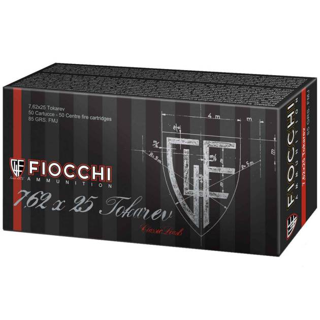 Fiocchi 7.62x25mm Tokarev 85gr FMJ Handgun Ammo - 50 Rounds