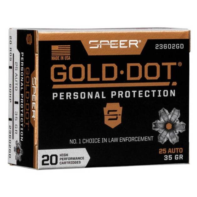 Speer Gold Dot 25 Auto 35gr HP Handgun Ammo - 20 Rounds