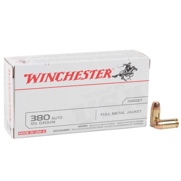 Winchester Target 380 Auto (ACP) 95gr FMJ Handgun Ammo - 50 Rounds