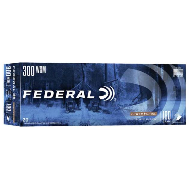 Federal Power-Shok 300 WSM (Winchester Short Mag) 180gr SP Rifle Ammo - 20 Rounds