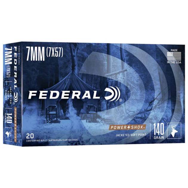 Federal Power-Shok 7mm Mauser (7x57mm Mauser) 140gr SP Rifle Ammo - 20 Rounds