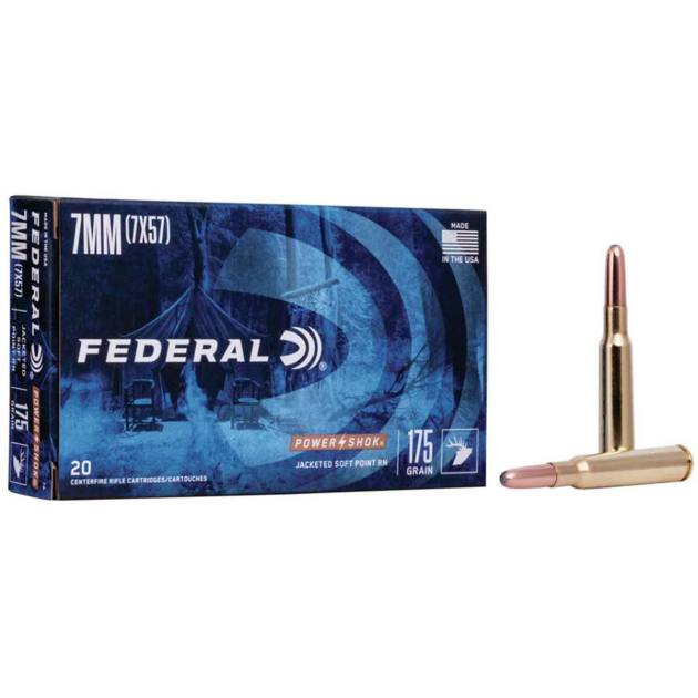 Federal Power-Shok 7mm Mauser (7x57mm Mauser) 175gr JSP Rifle Ammo - 20 Rounds