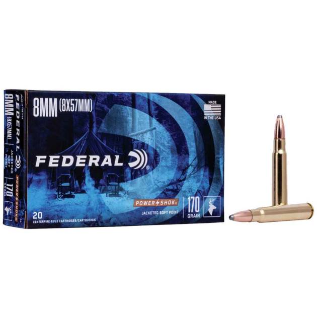Federal Power-Shok 8mm Mauser (8x57mm Mauser) 170gr SP Rifle Ammo - 20 Rounds
