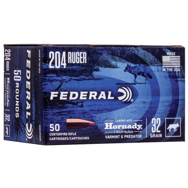 Federal Varmint & Predator 204 Ruger 32gr Hornady V-Max Centerfire Ammo - 50 Rounds