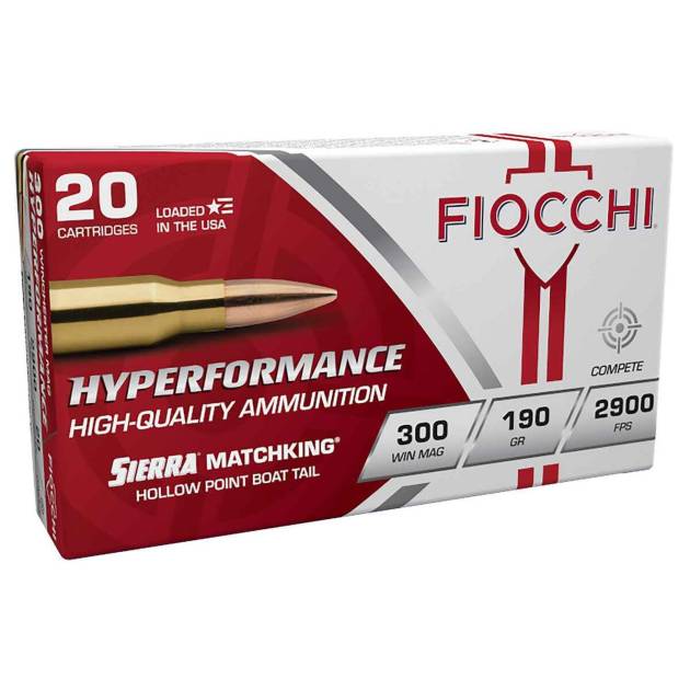 Fiocchi Hyperformance 300 Winchester Magnum 190 gr Sierra MatchKing HPBT Rifle Ammo - 20 Rounds