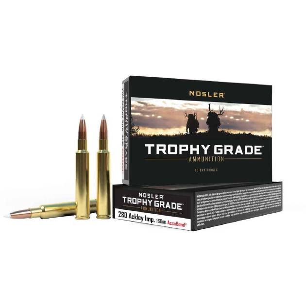 Nosler Trophy Grade 280 Ackley Improved 160gr FMJSP Rifle Ammo - 20 Rounds