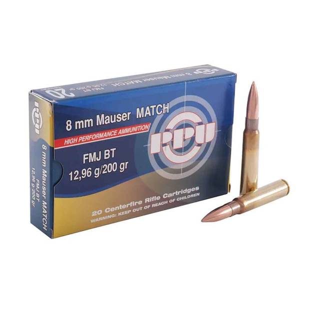 PPU Match 8mm Mauser (8x57mm Mauser) 200gr FMJBT Rifle Ammo - 20 Rounds