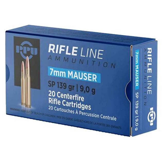 PPU Metric Rifle 7mm Mauser (7x57mm Mauser) 139gr SP Rifle Ammo - 20 Rounds