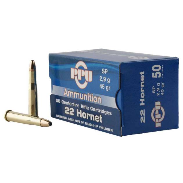 PPU Standard Rifle 22 Hornet 45gr SP Rifle Ammo - 50 Rounds