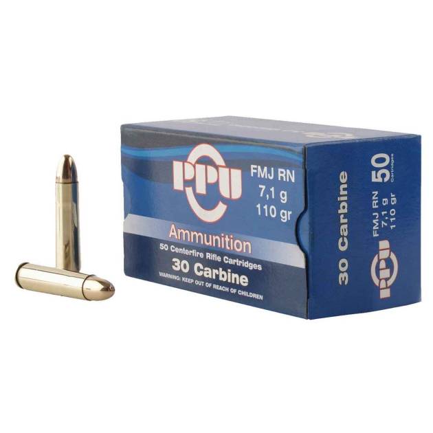 PPU Standard Rifle 30 Carbine 110gr FMJRN Rifle Ammo - 50 Rounds