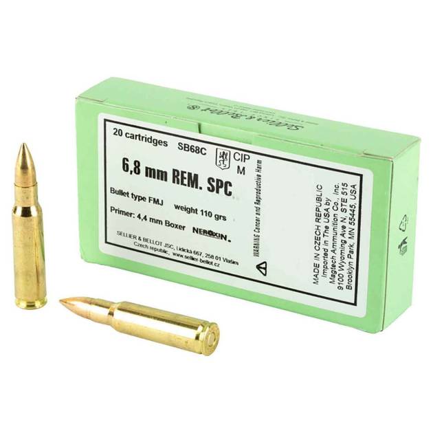 Sellier & Bellot 6.8mm Remington SPC 110gr FMJ Rifle Ammo - 20 Rounds