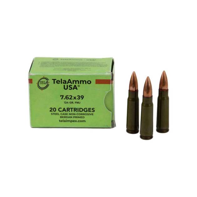 TelaAmmo USA 7.62x39mm 124gr FMJ Rifle Ammo - 20 Rounds