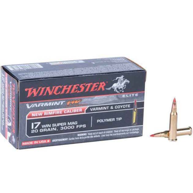 Winchester Elite Varmint HE 17 Winchester Super Mag 25gr Polymer Tip Rimfire Ammo - 50 Rounds