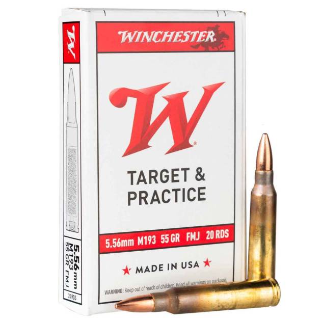 Winchester USA White Box 5.56mm NATO 55gr FMJ Rifle Ammo - 20 Rounds
